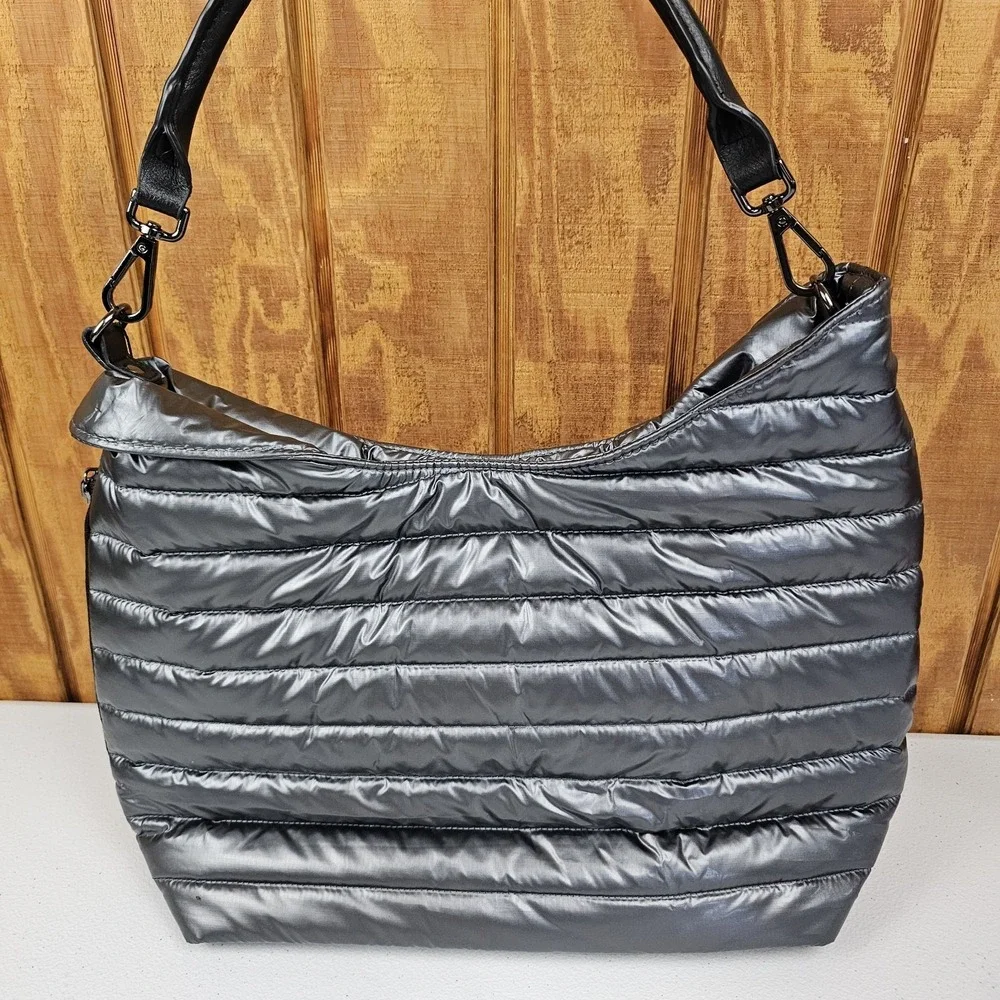 Think Royln Women's The Beverly Gray Puffer Hobo Bag w/ Shoulder Strap